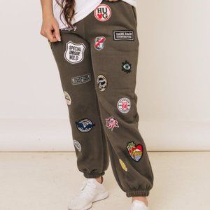 Jade by Jane Highwaisted Patches Fleece Jogger, Charcoal, Large